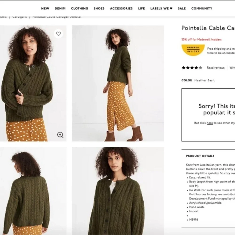 Madewell New Wool Pointelle Chunky Cable Knit Fisherman Cardigan Oversized - Picture 6 of 14